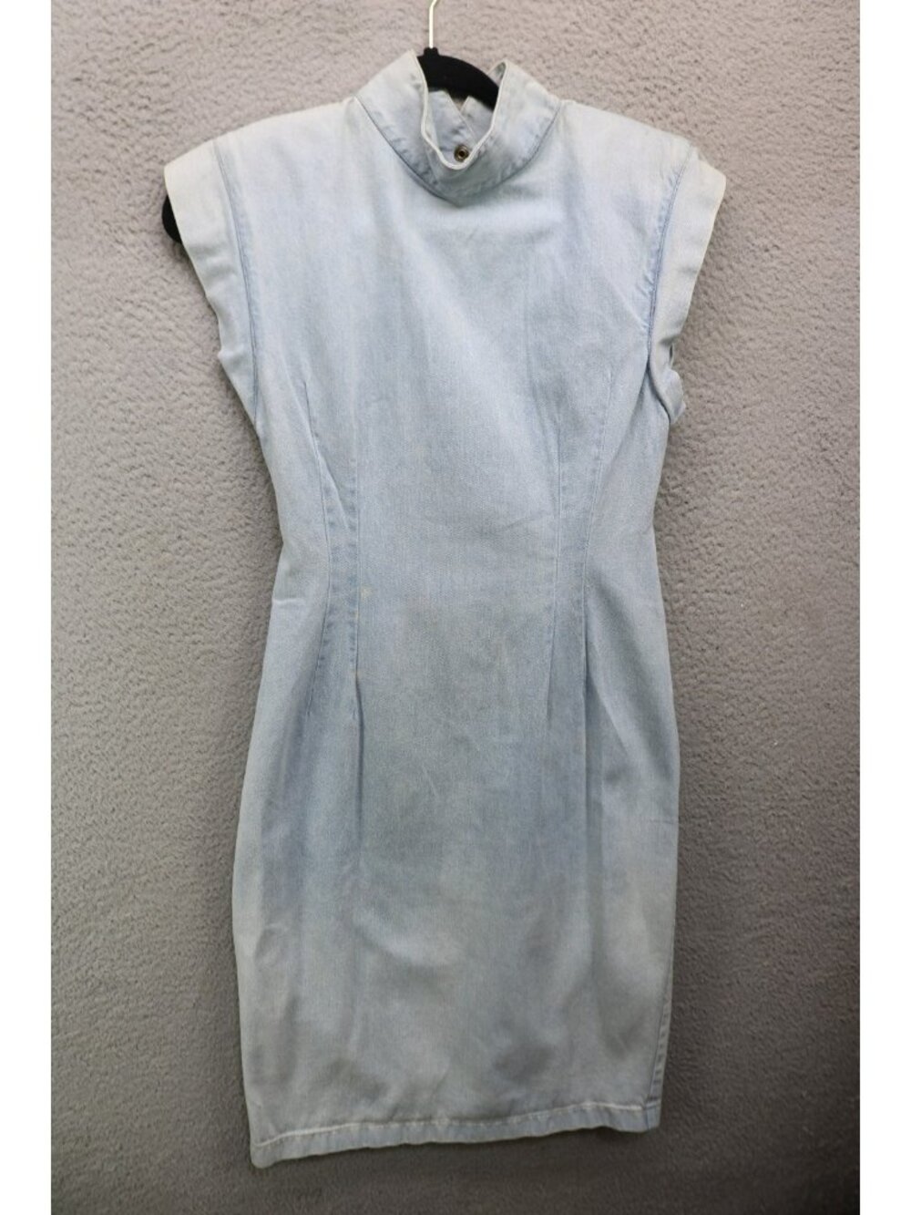 Vintage Joni Blair Sleeveless Blue Denim Midi Dress-Backless-Sz 9-80's-Boho